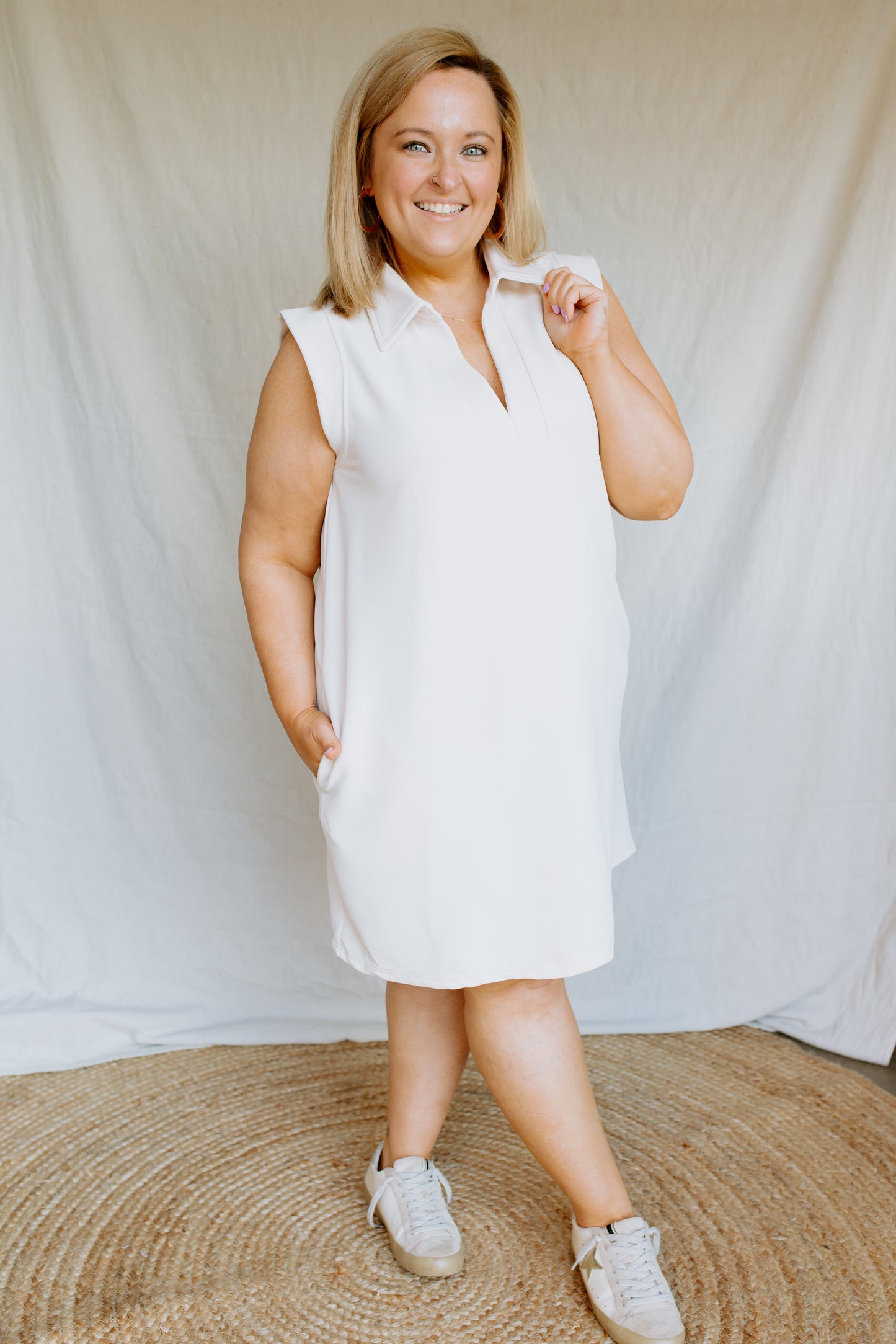 Textured Sleeveless Dress | Ecru