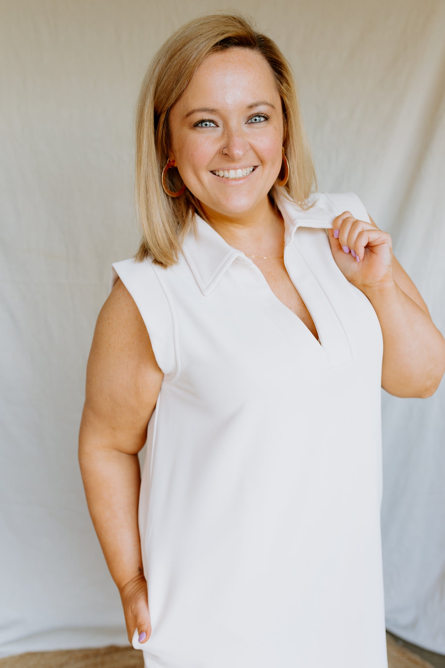 Textured Sleeveless Dress | Ecru