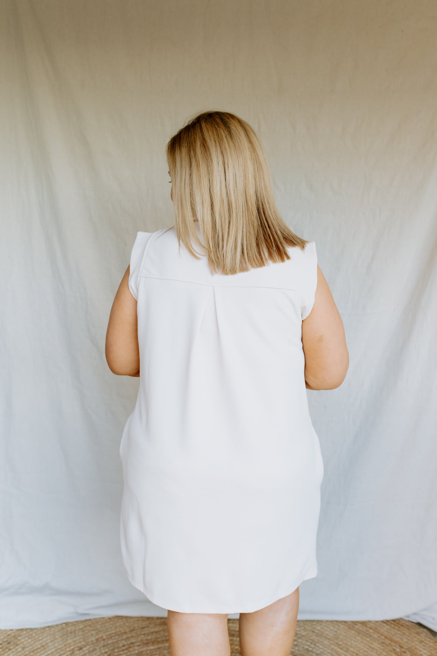 Textured Sleeveless Dress | Ecru