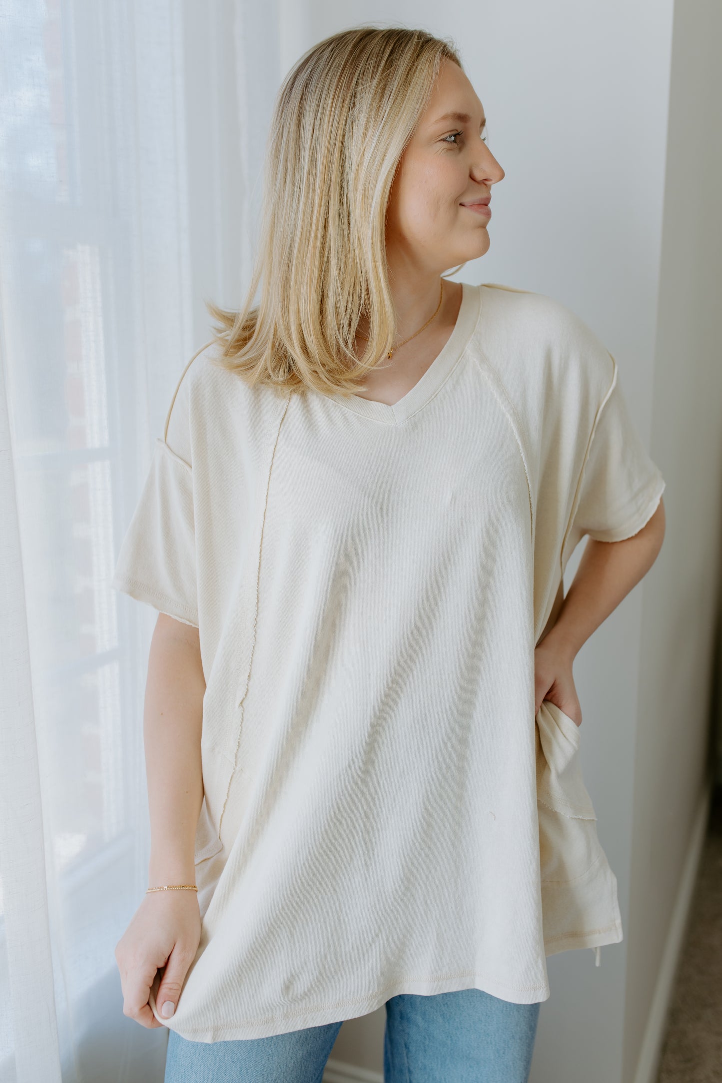 Mineral Washed Oversized Top | Ecru