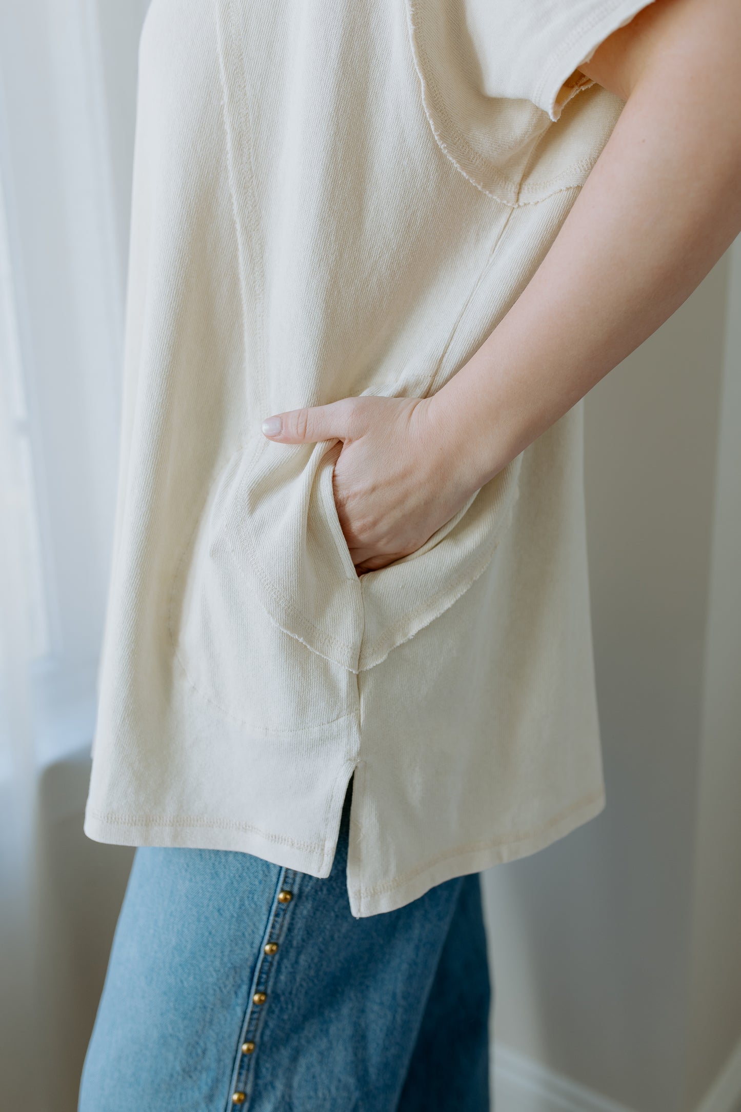 Mineral Washed Oversized Top | Ecru