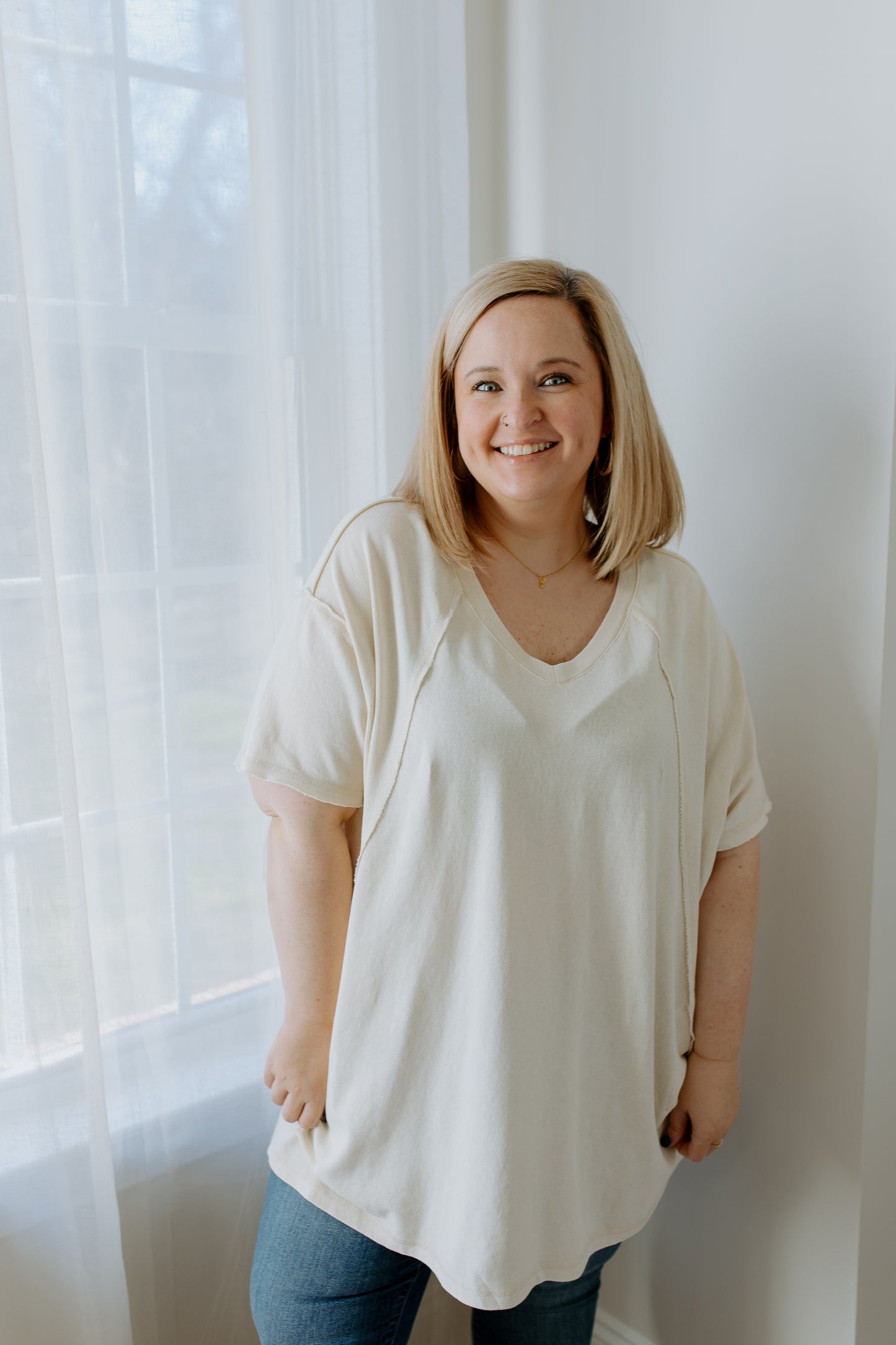 Mineral Washed Oversized Top | Ecru