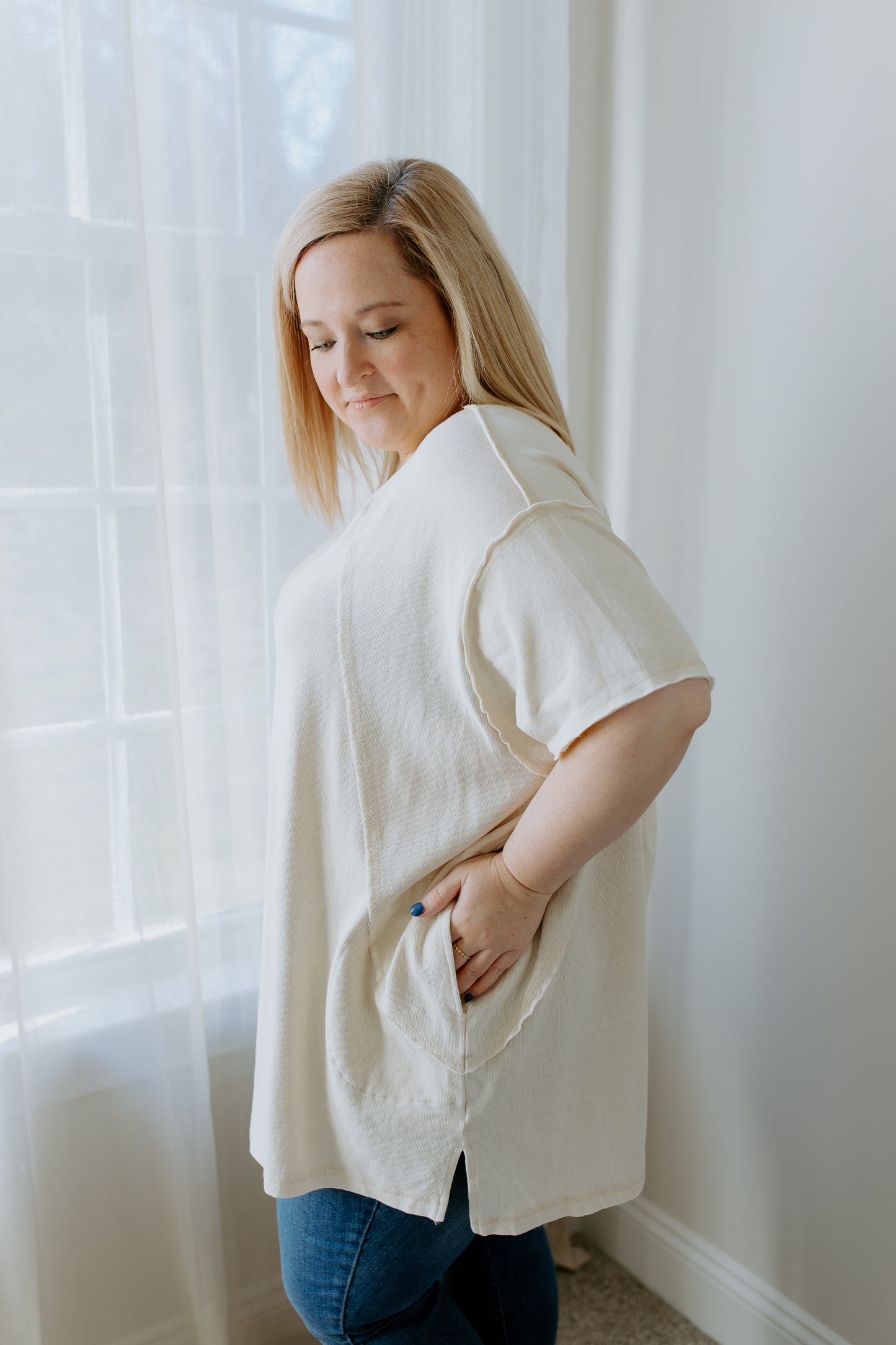 Mineral Washed Oversized Top | Ecru