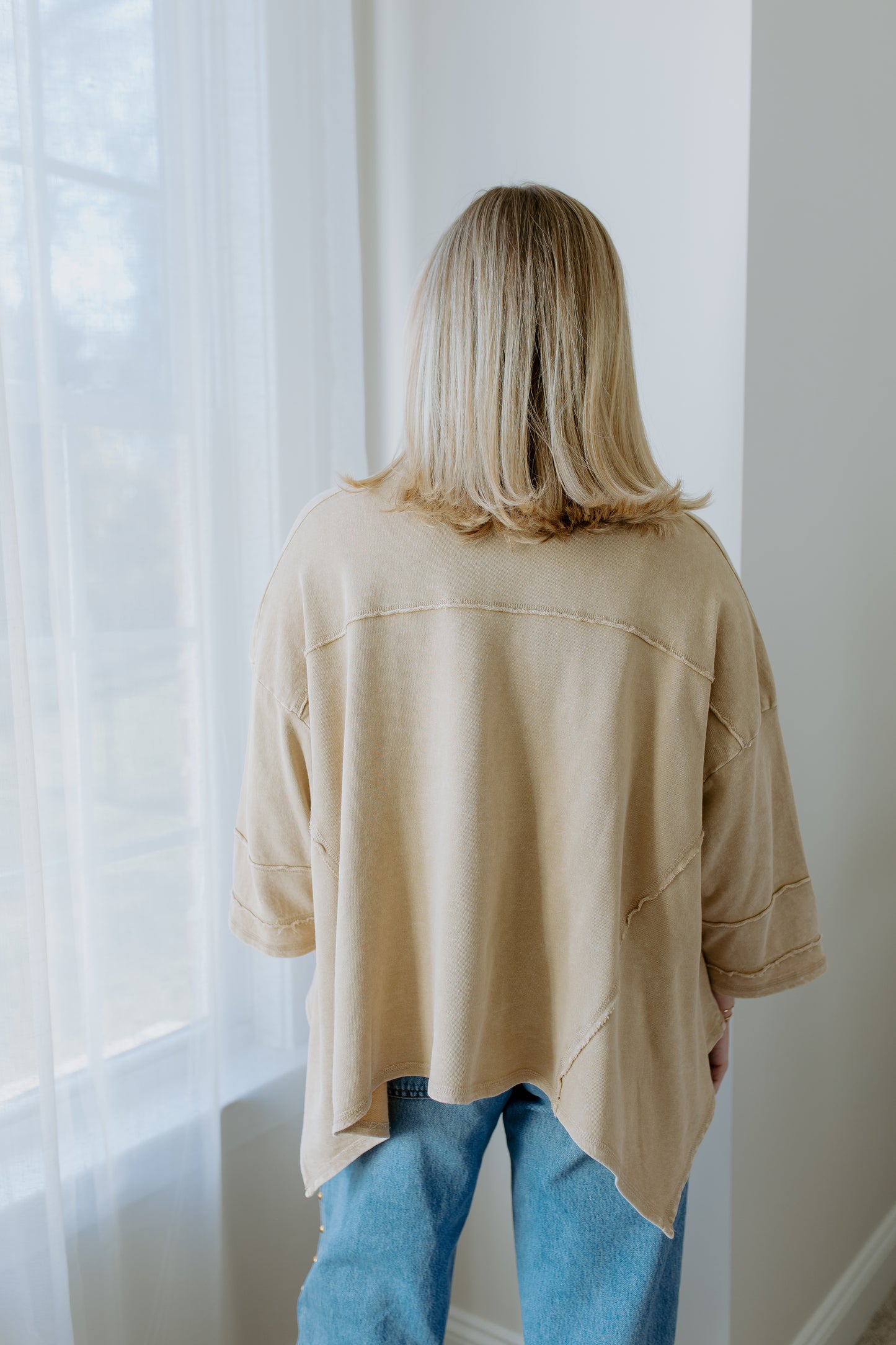 V Neck Terry Knit Top | Khaki