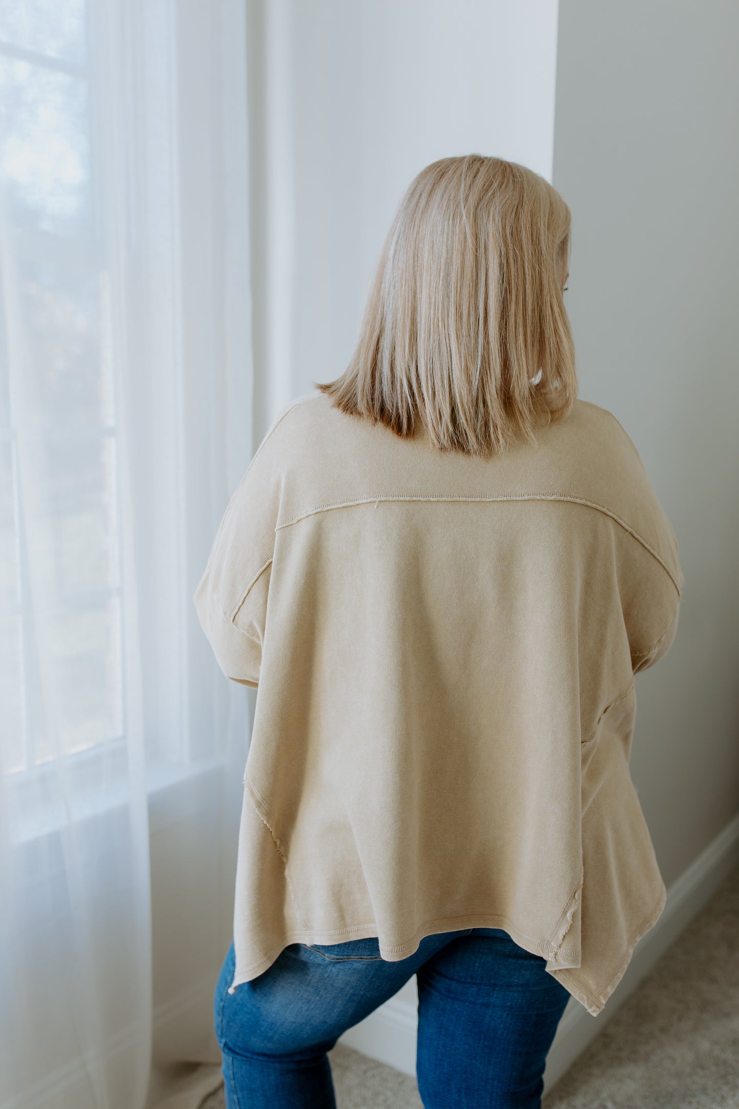 V Neck Terry Knit Top | Khaki