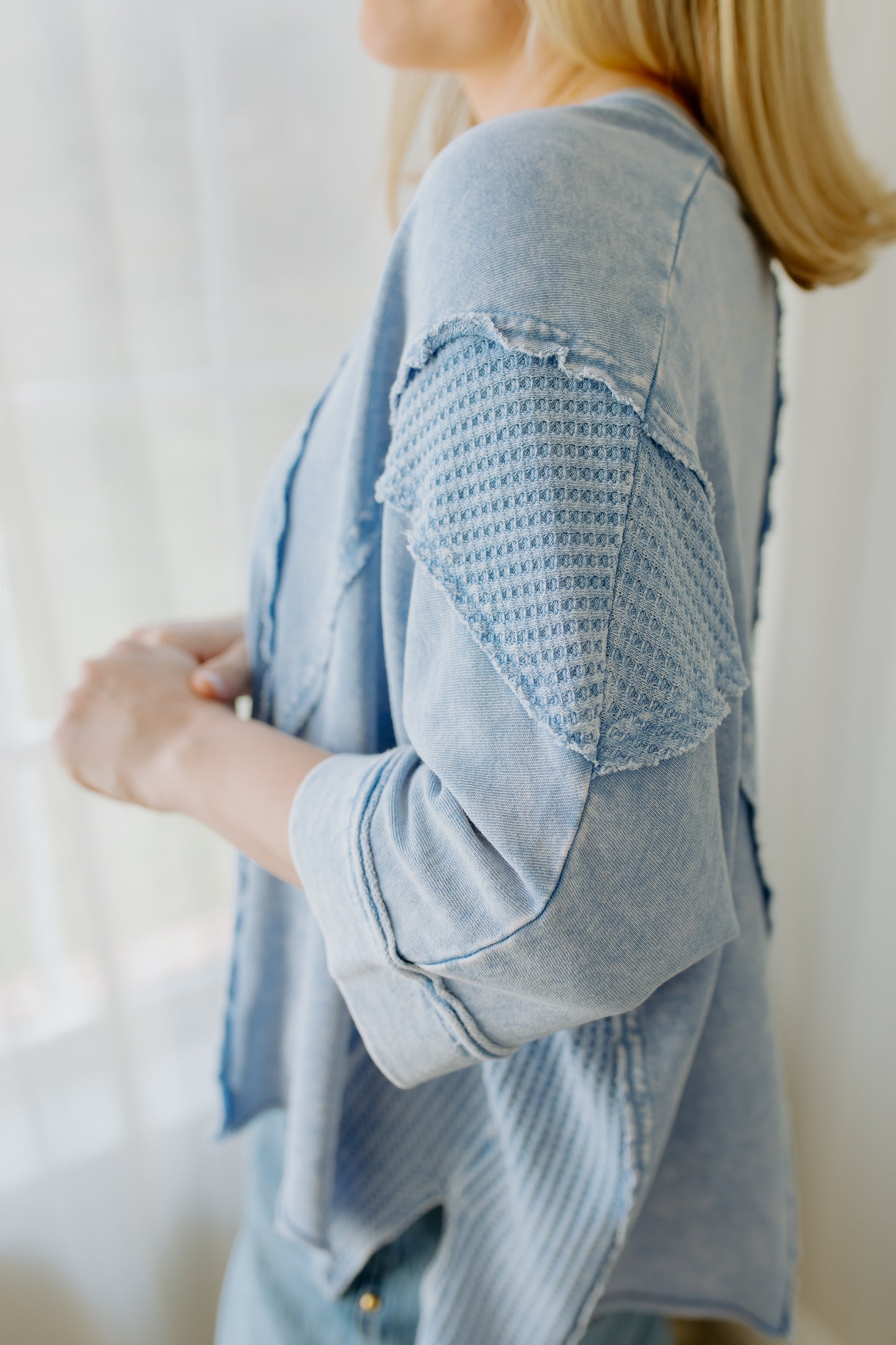 Half Sleeve Thermal Mixed Top | Peri Blue