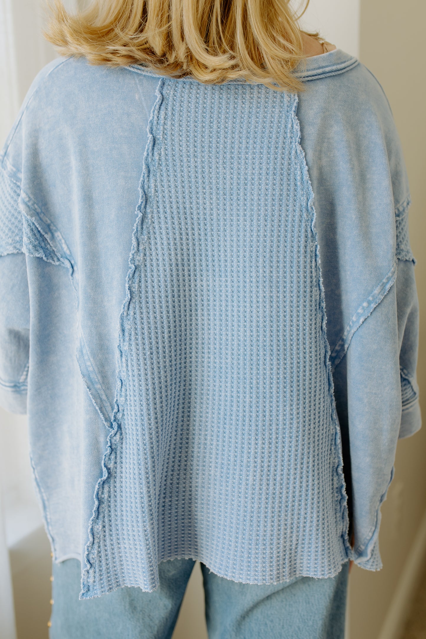 Half Sleeve Thermal Mixed Top | Peri Blue