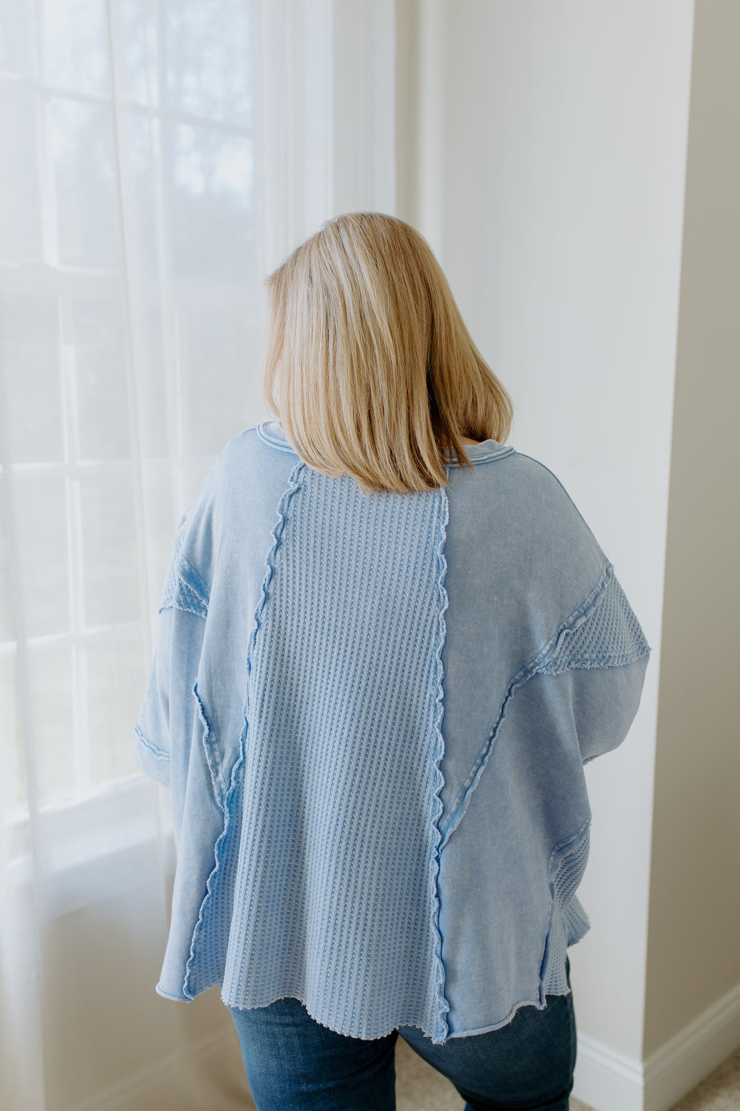 Half Sleeve Thermal Mixed Top | Peri Blue