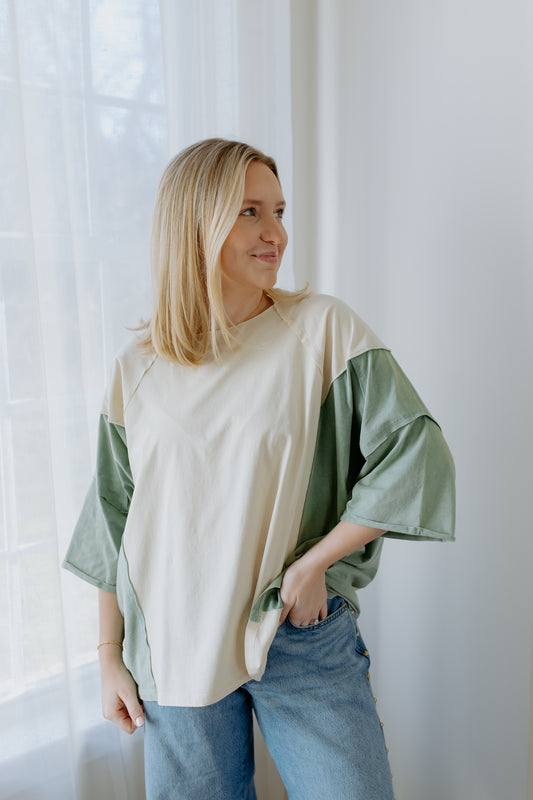 Color Block Top | Ecru Green