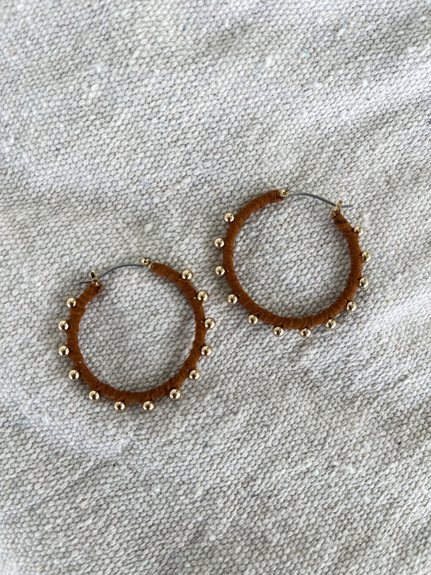 Ball & Suede Wrapped Hoops | Brown & Gray