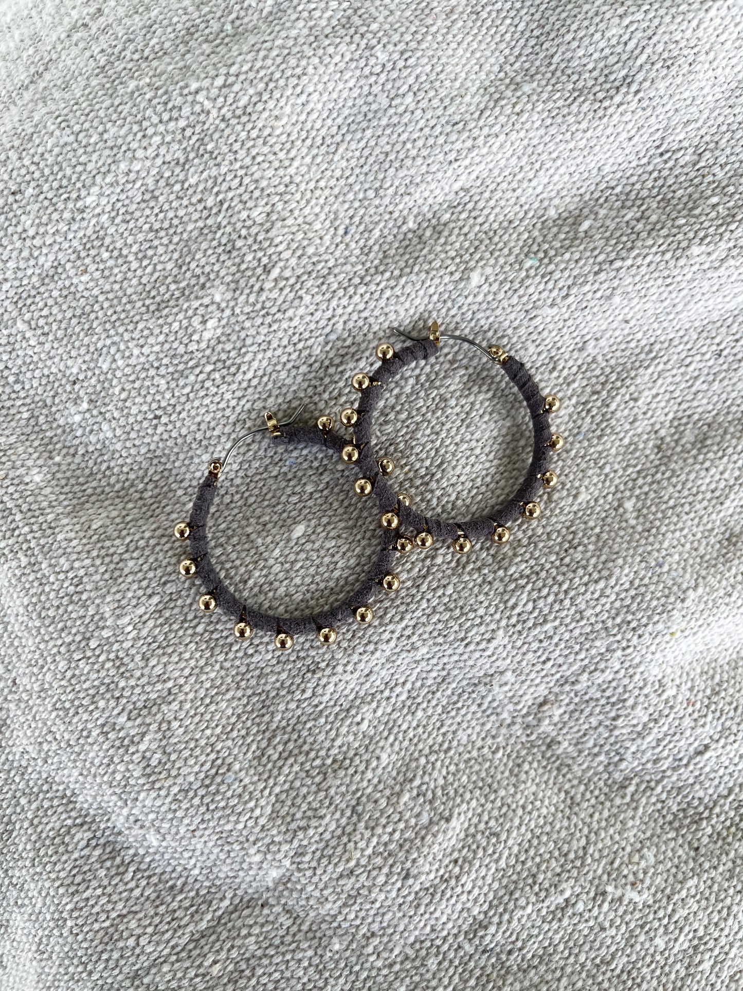 Ball & Suede Wrapped Hoops | Brown & Gray