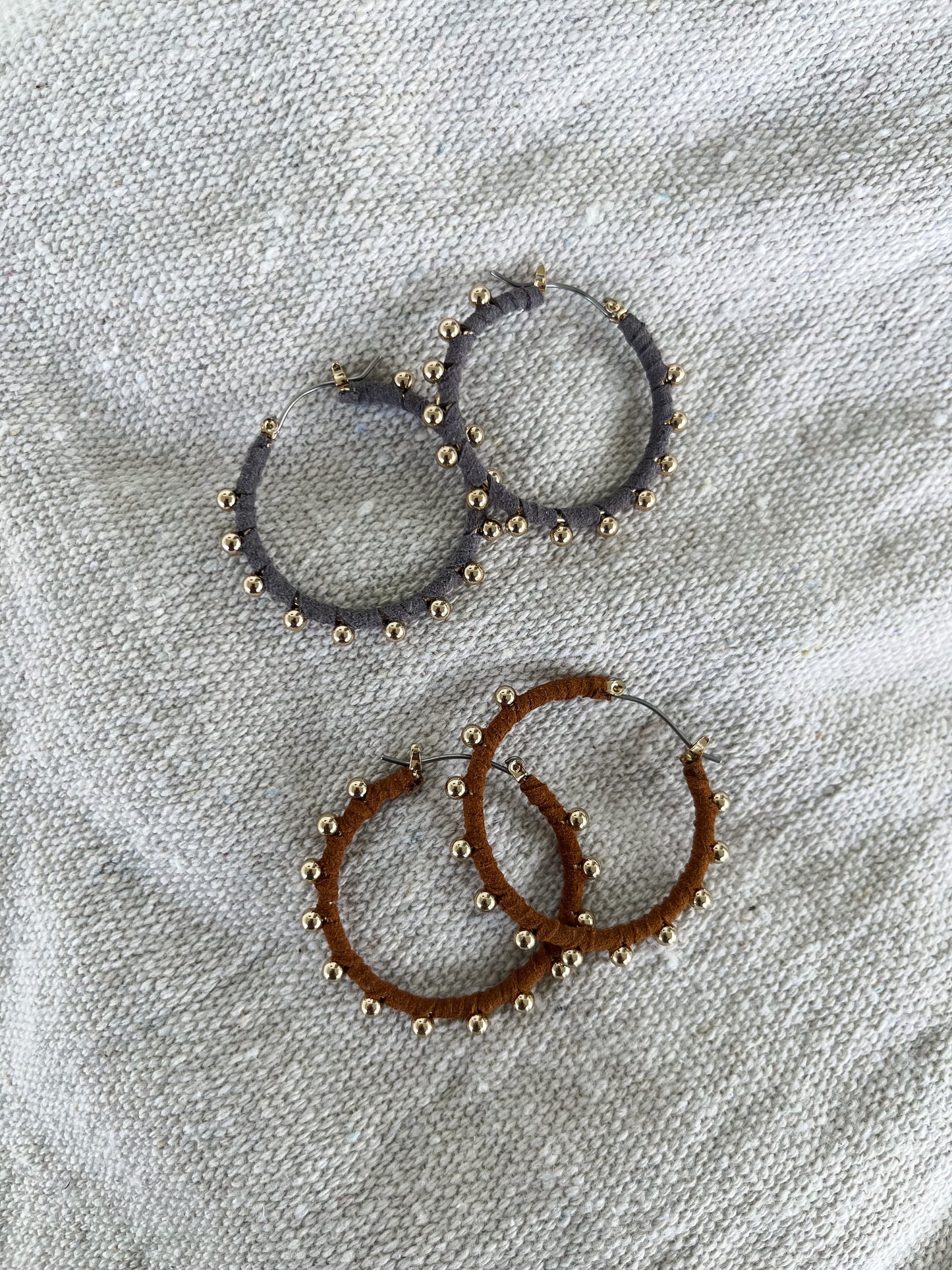 Ball & Suede Wrapped Hoops | Brown & Gray